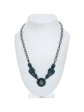 Vintage Oxidized Sterling Silver 925 Floral Labradorite Necklace 20"